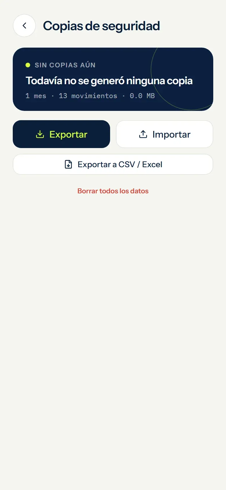 Cuenta, instalación y datos: captura de Monthly con datos de ejemplo