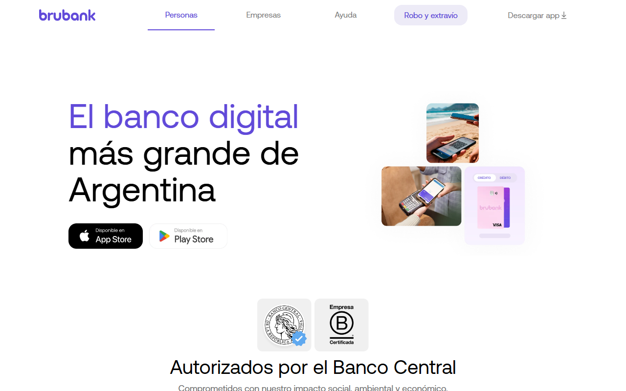 Vista del sitio oficial de Brubank
