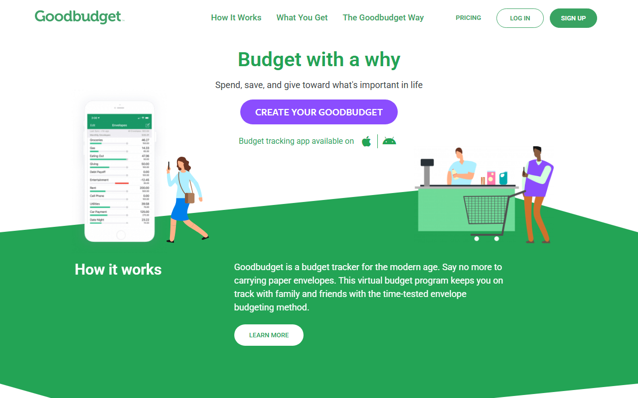 Vista del sitio oficial de Goodbudget