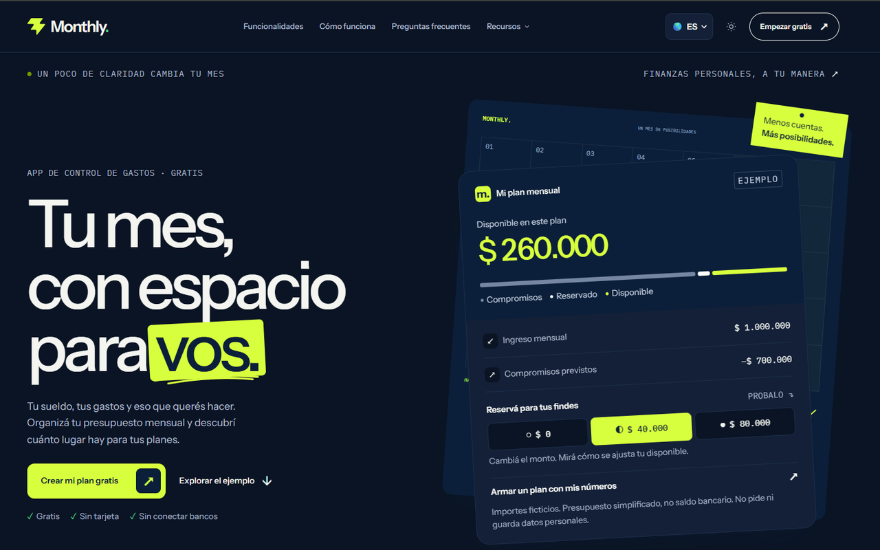Vista del sitio oficial de Monthly